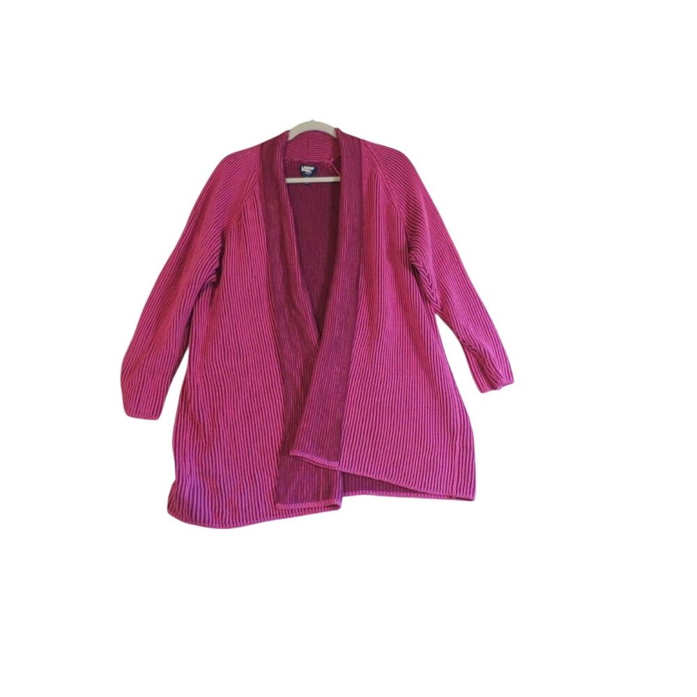 Lands' End Drifter Cardigan Womens 2X Magenta Rib Knit Open Front Slouchy Cotton